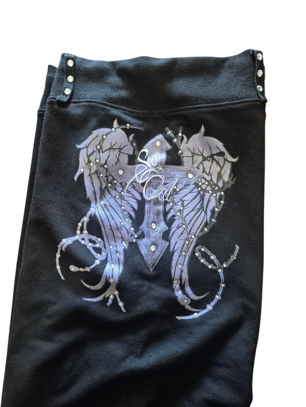 VTG 2012 SoCal Rhinestone Cross Wing Flare Sweatpants XL NWT
